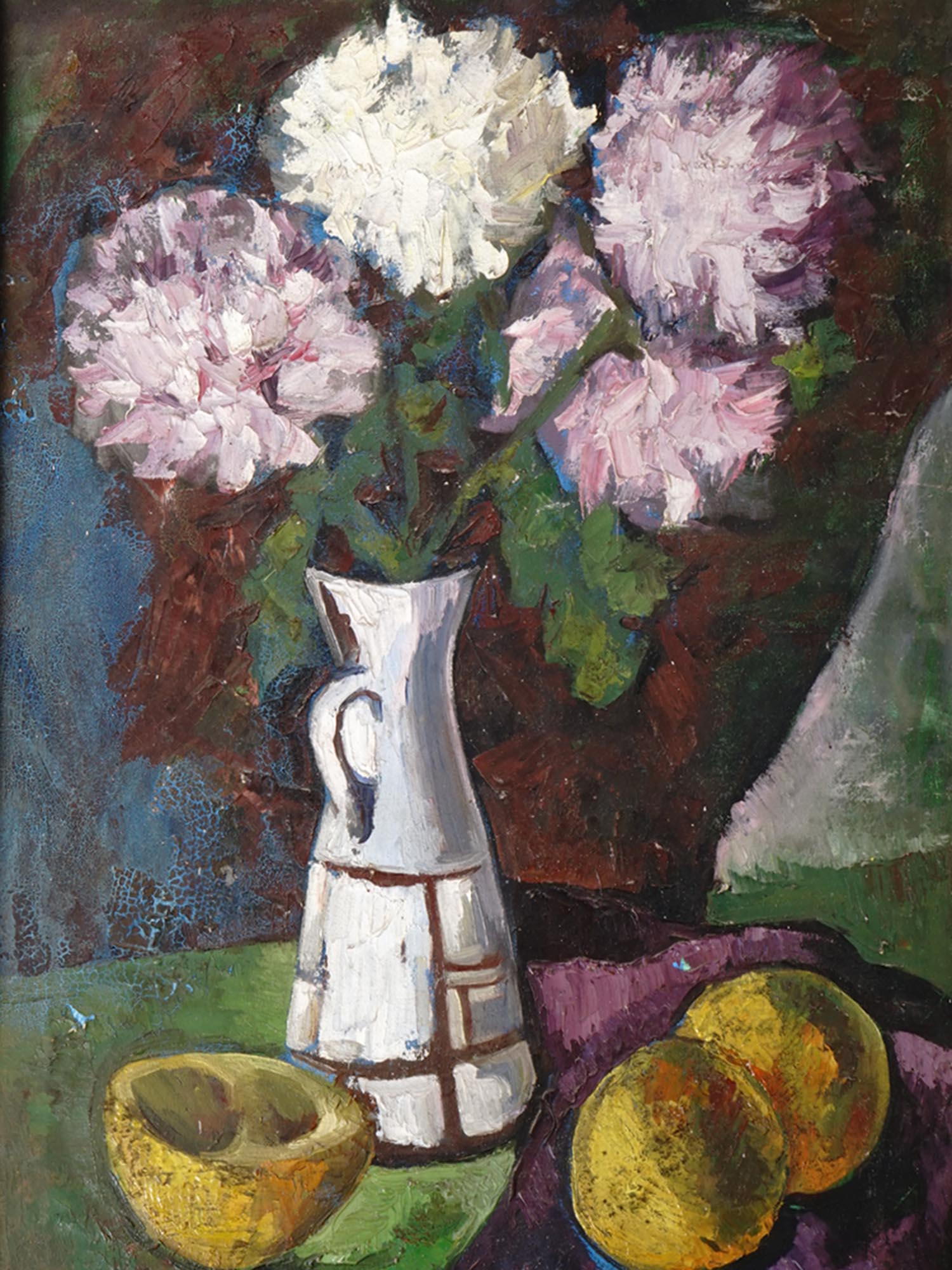 VINTAGE STILL LIFE VASE WITH FLOWERS PAINTING PIC-1